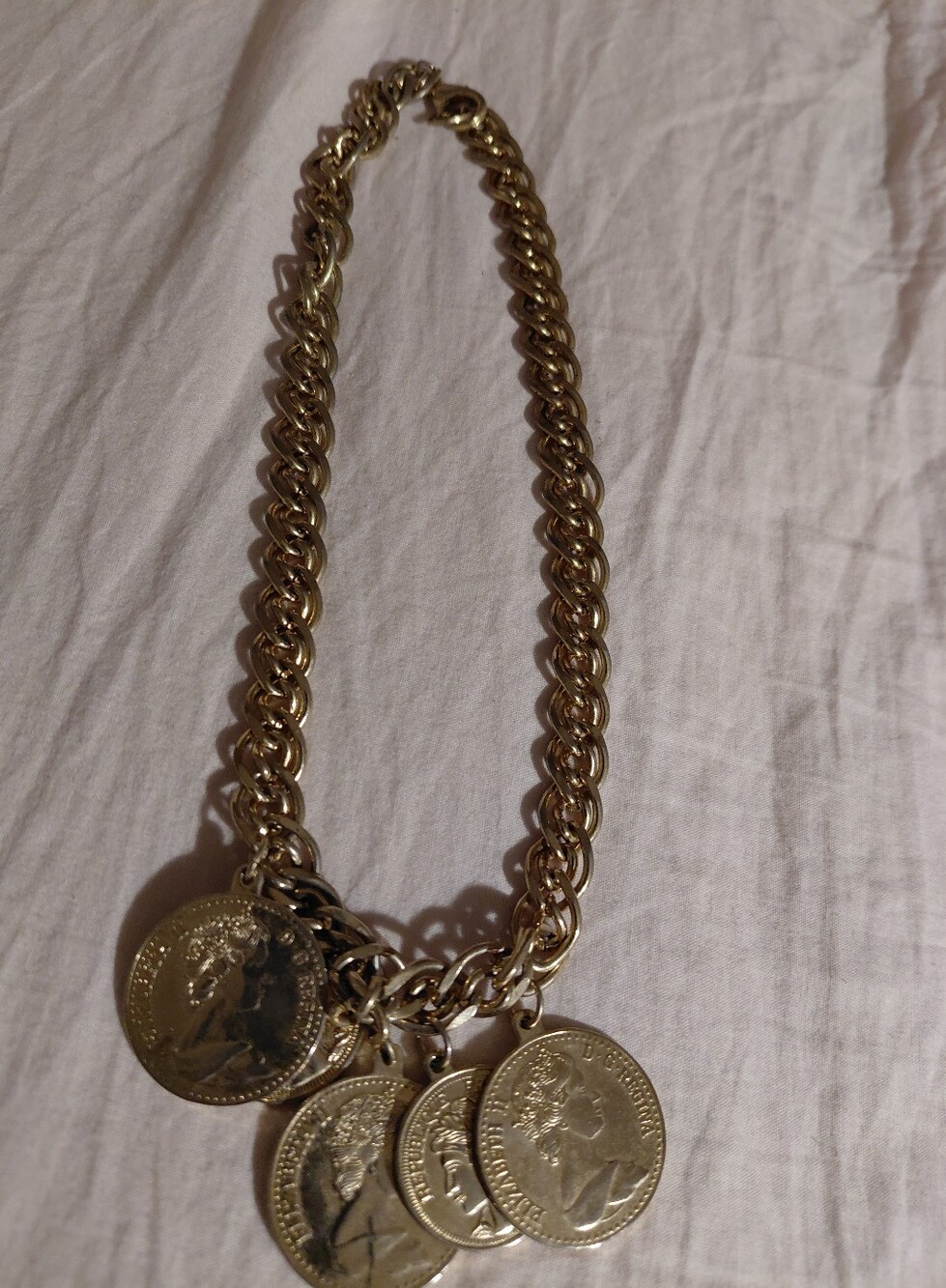 Goldtone Coin Charm Chain Necklace